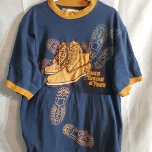 VTG Raw Blue Mens XL Short Sleeve Tee with Boot Print